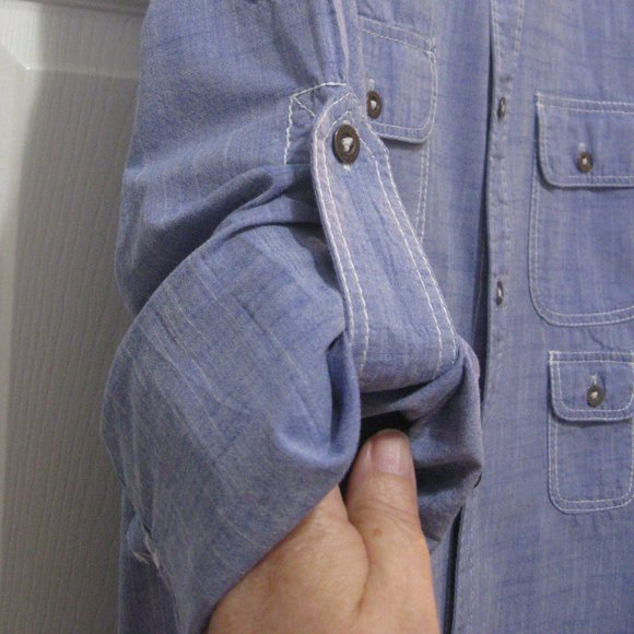 Tommy Hilfiger Blue Chambray Roll Tab Sleeve Casual Shirt - Picture 6 of 13